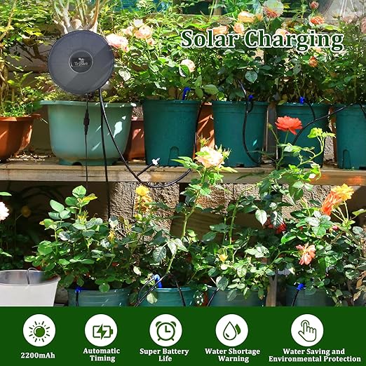 Solar Irrigation System TRJZWA Automatic Drip Irrigation System Kit for Outdoor/Indoor Garden Watering System with Water Level Detection,Drip Irrigation System Supports 15 Potted Plants