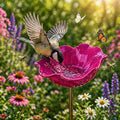 Metal Flower Garden Stakes Bird Bath, Handmade Metal Flower Garden Stake with Bee Bath, Bird Water Bowl Water Station for Outdoor Yard Lawn Patio Decor (Light Pink)