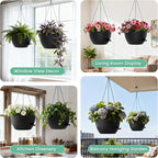UOUZ 13 Inch 2 Pack Large Self Watering Hanging Planters for Indoor Outdoor Plants, Hanging Plant Pots with Removable 50 Oz Reservoir, Plastic Hanging Basket for Window Porch Garden Balcony, Black