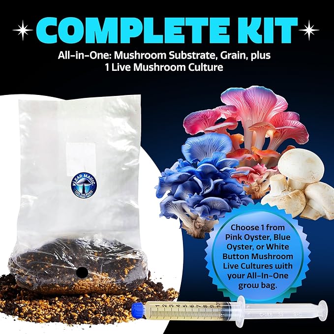 All-In-One Mushroom Grow Kit Bag | Complete Cultivation Kit with Live Cultures, Sterilized Grain Bags, Mushroom Substrate, and Injection port, Easy Grow Various Gourmet Mushroom Species