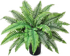Fake Ferns Potted Plant, Artificial Boston Ferns in Pot, 24 Leaves for Outdoors & Indoor Faux Boston Bush Plant Artificial Greenery Patio Garden Farmhouse Windowsill Porch Home Decor