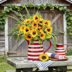 AmyHomie Artificial Sunflowers for Outdoors - 2 Bunches Fake Sunflower Bouquets with 14 Large Blooms, UV Resistant Silk Flowers for Home Wedding Fall Decor, Garden Party Centerpieces, 17.7 Inches