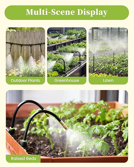 RAINPOINT Drip Irrigation System, No Pipe, only 6pcs Adjustable Copper Nobbles for Greenhouse, Lawn, Raised Beds, Outdoor Plants, 360°Adjustable and Quick Connectors