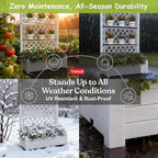 5' Tall Raised Garden Bed with Trellis, Self Watering Planter Box for Outdoor Climbing Plants Resin Garden Lattice for Vegetables, Flowers, Tomato & Vine with Drainage Holes (Ashen, 3 Pack)