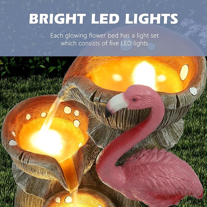 Grepatio Outdoor Water Fountain, 5 Tier Garden Waterfalls with 5 LED Lights, Modern Indoor/Outdoor Floor Standing Water Fountain with Pump for Garden, Patio, House Decor