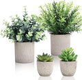 CEWOR 4 Pack Small Fake Plants Eucalyptus Rosemary Succulents Plants Artificial in Pots for Shelf Artificial Greenery Eucalyptus Plant Indoor for Home Bedroom Living Room Decoration