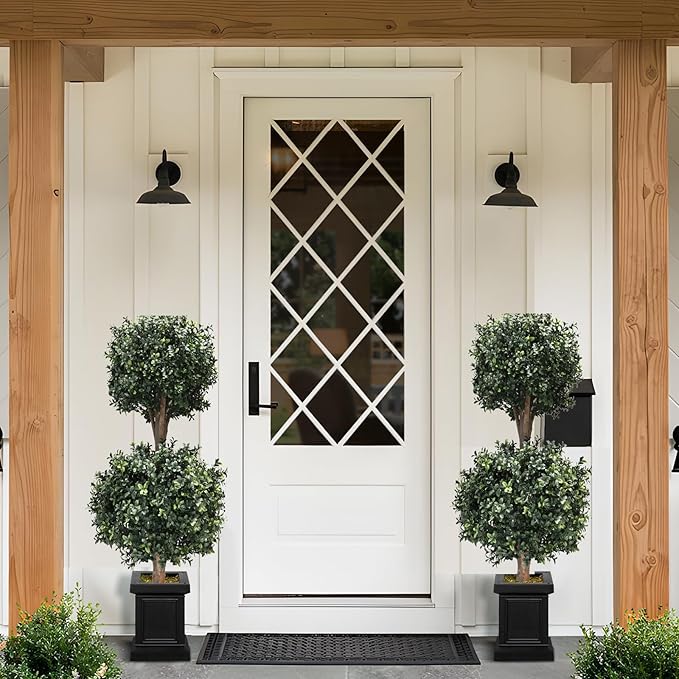 4Ft Artificial Boxwood Double Ball Topiary Trees,2PACK Faux Topiaries Tree Store Garden Indoor&Outdoor for Porch Home Decor