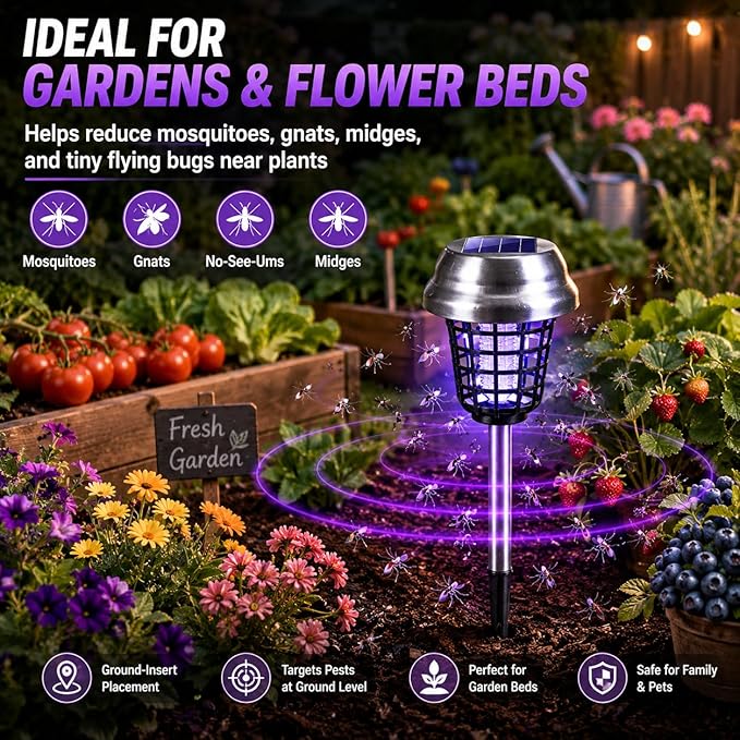 2026 4Pack Mosquito Repellent Outdoor Patio Solar Bug Zapper Outdoor Mosquito Zapper for Moths,Gnats,Flies,Small Flying Insect,Electric Fly Zapper for Backyard,Garden,Gnat Killer for Vegetable Beds