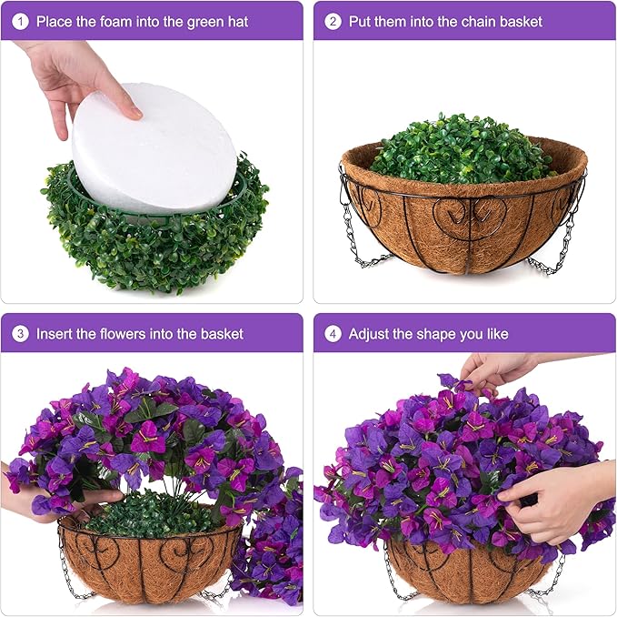 Artificial Hanging Flowers Plant with Basket for Outdoors Spring Decor, Fake Hanging Plants Faux Bougainvillea in Planter Look Real UV Resistant Silk Flowers for Outside Porch Patio Garden Home, Mix