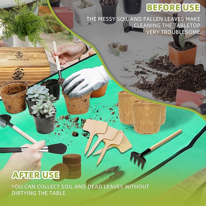 Bonsai Tree Growing Kit - All-in-One plant repotting mat Gardening Tools & User Manual, Unique Gift for Plant Lovers (Seeds Not Included)Gardening Gifts for Women Men Mom Father Birthday Thanksgiving