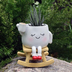 Dolkgy Cute Plant Pots Head Planters, Unique Rocking Chair Drinking Coffee Girl Face Vase, Decorative Cactus Succulent Flower Pots, Gifts for Plant Lovers