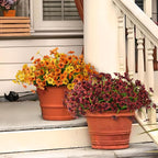 Artificial Fake Plants Flowers for Outdoor Outside Fall Decoration,24 Bundles Faux Silk Orange Daisy in Planter UV Resistant Look Real for Home Front Door Porch Patio Garden Balcony Autumn Decor