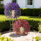 Artificial Hanging Baskets Outdoor, 4 Bundles Artificial Hanging Flowers Outdoors Spring Summer Decoration, No Fade Realistic Fake Hanging Baskets for Porch Patio Balcony Home Yard Decor