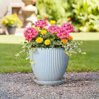 10 Inch Pots for Plants, Ceramic Plant Pots with Drainage Hole and Saucer, Modern Flower Pots for Indoor Plants, Decorative Large Planter, Entryway Decor, Gardening Gifts, Light Blue