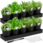 FoldTier 2 Sets Herb Garden Planter Indoor Kit with Trey 10 Pcs Metal Windowsill Plant Pots with Drainage Holes Indoor Herb Planter with Marker and Labels for Home Outdoor Plants (Black)