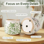 DREAMLOOM Vintage Ceramic Planter for Indoor Plants,6.1" Ice Crack Cottage Scroll Vase Tuscan Decor Flower Pots with Drainage Holes Home Kitchen Farmhouse Antique Decorative Gift (Green-Round)