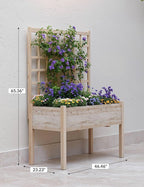Garvee Wooden Raised Garden Bed with Trellis, 46.46x23.23x65.35IN Elevated Planter Box with Legs for Climbing Plants, Vegetables & Flowers