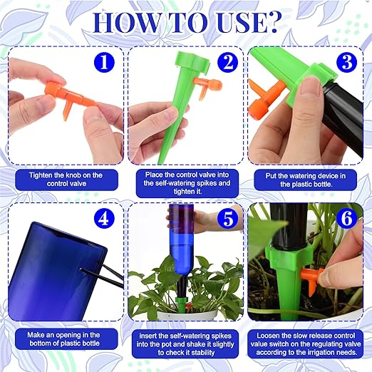SiliFine Plant Watering Devices with Self Watering Spikes and 26 oz Plastic Bottles Plant Waterer Devices with Adjustable Control Valve Switch Indoor Outdoor