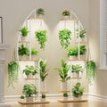 BACEKOLL Plant Stand Indoor with Grow Lights, 6 Tiered Tall Plant Shelf, 63" Metal Plant Stand for Indoor Plants Multiple, Half-Moon Plant Rack Display Shelf, 2 Pcs Plant Holder for Living Room, White