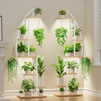 BACEKOLL Plant Stand Indoor with Grow Lights, 6 Tiered Tall Plant Shelf, 63" Metal Plant Stand for Indoor Plants Multiple, Half-Moon Plant Rack Display Shelf, 2 Pcs Plant Holder for Living Room, White