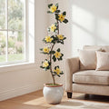 Jexine 7 ft Artificial Rubber Tree with 9 Magnolia Flowers in Pot Extra Tall Faux Magnolia Tree Fake Plant Indoor Floor Plant for Indoor Living Room Office Home Decor