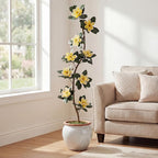 Jexine 7 ft Artificial Rubber Tree with 9 Magnolia Flowers in Pot Extra Tall Faux Magnolia Tree Fake Plant Indoor Floor Plant for Indoor Living Room Office Home Decor