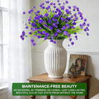 TURNMEON 20 Bundles Artificial Flowers for Outdoors, Spring Grass Camellia Fake Flowers Plastic Plants, UV Resistant No Fade Faux Greenery for Gardens Porch Summer Cemetery Decor 500 Heads(Purple)