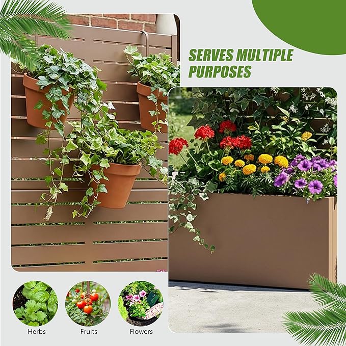 Casaphoria Metal Raised Garden Bed with Trellis, 59"x30"x12" Planter Box for Climbing Plants, Vegetables & Vines, Features Drainage Holes and Privacy Screen (Black-Louvered)