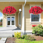 INSPRING Geraniums Artificial Flowers Hanging Basket for Outdoors Outside Spring Decoration, 8 Bundles Silk Flowers Fake Plants Look Real UV Resistant for Porch Home Patio Balcony Yard, Red