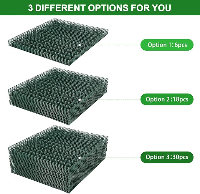 Plant Protectors from Animals - DIY Reusable Plant Cages for Outdoor Plants, Square Mesh Plant Covers Kits, 12"x12" Panels (6/18/30 Pcs) (18, Dark Green)