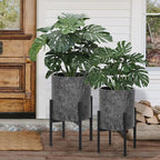 Oakrain Planters for Indoor Plants, Set of 2 Mid-Century Modern Planter with Stand, Decorative Metal Planter Pots for Living Room, Office, Garden, Balcony, 10"&12", Rustic Gray