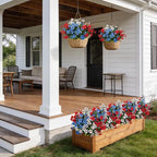 17 Inch Artificial Faux Pansy Flowers for Outdoor,Fake Pansies Flowers with Eucalyptus Leaves Fake Plants Greenery Boxwood Porch Patio Decor 6 Bundles(Red,Blue,White)