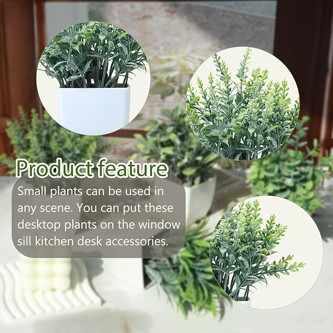GREENTIME 4 Pack Fake Plants in White Pot Small Artificial Eucalyptus Potted Plant Wheat Grass Mini Faux Greenery for Home Decor Indoor Office Table Room Farmhouse Bathroom Decorations