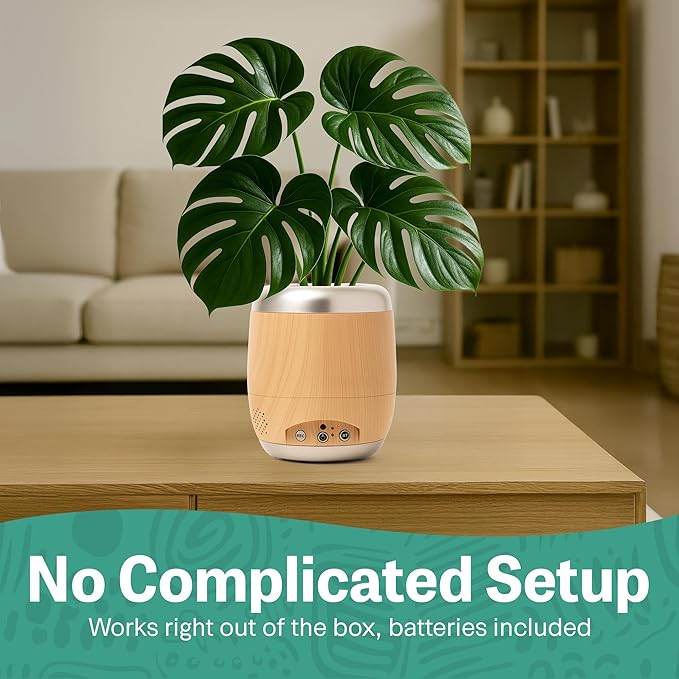 PLANTPETZ Extra Large Robotic Planter – Smart Planter Fits 6 Inch Pots | Bluetooth Speaker | Interactive Smart Plant Pot Turns A Real Plant Into a Touch/Motion Responsive Companion - Sequoia Woodgrain