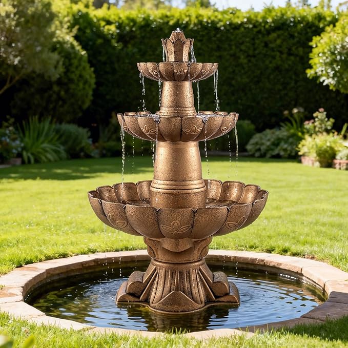 MO 48.8" 3-Tier Freestanding Water Fountain Outdoor Garden, Like Stone Large Bird Bath with Pump, Outdoor Waterfall Feature for Yard Patio Home Decor