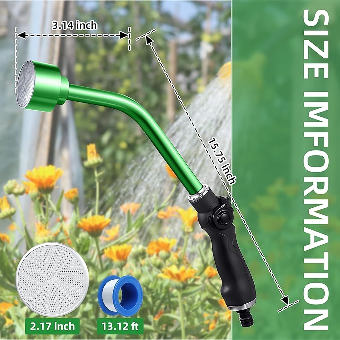 Saillong 16 Inch Watering Wand 1000 Holes with Thumb On/Off Thumb Control Heavy Duty Garden Sprayer Wand with Stainless Head Garden Hose Nozzle Wand for Seeding Flower Garden and Lawn