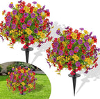 FAJUNZH 23" Set of 2 Artificial Boxwood Topiary Ball with Violet Flowers with Spikes, UV Resistant Faux Greenery Shrubs, Realistic Fake Bushes Plants for Garden, Yard, Front Porch, (Colorful Violet)