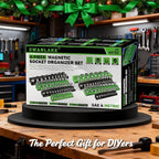 Magnetic Socket Organizer Holder Tool: 8PCS Set includes 2PCS 1/4", 4PCS 3/8", 2PCS 1/2" Drive Socket Storage Trays Toolboxs, Holding 199 Slots Soft Rubber Covering Black Green (sockets not included)