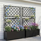 VINGLI 71″H Metal Raised Garden Bed with Trellis and Wheels, Outdoor Planter Box with Drainage Holes for Climbing Plants, Vegetables and Vines, Privacy Screen, for Patio, Backyard and Balcony, Black