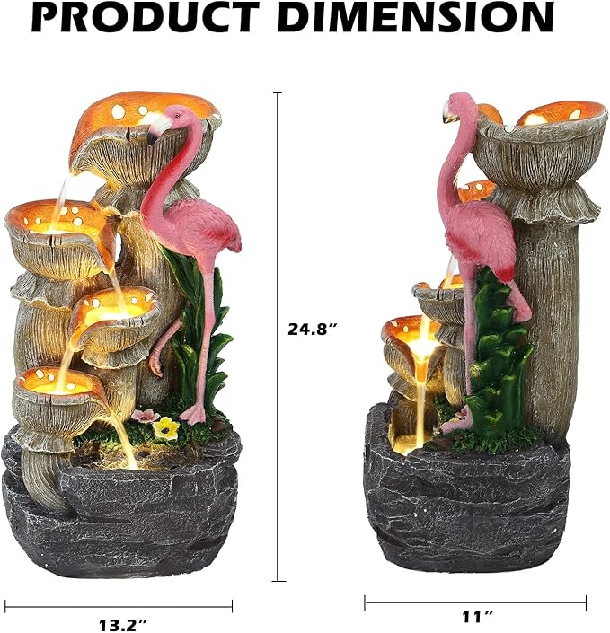 Grepatio Outdoor Water Fountain, 5 Tier Garden Waterfalls with 5 LED Lights, Modern Indoor/Outdoor Floor Standing Water Fountain with Pump for Garden, Patio, House Decor