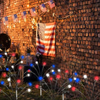 4th of July Decorations Outdoor, 8 Pack Red White and Blue Solar Garden Lights 48 LED, 2 Modes Solar Firefly Lights Outdoor Waterproof for Independence Day Garden Yard 250 Anniversary USA Decoration