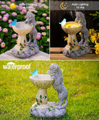 Nacome Solar Dog Garden Statues: Weatherproof Resin Decor with Automatic Lighting - Outdoor Yard Lawn Patio Balcony Art - Gifts for Mom Grandma Women Bird Lovers