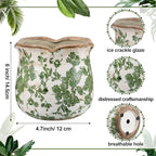 Newtay 6 Inch Ceramic Planter Green Scroll Planter Decorative Plant Pots with Crackle Glaze for Home Garden Kitchen