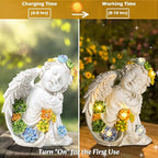 Solar Cherub Angel Outdoor Garden Decor Statues - 8 inches Angel Figurines Outdoor Sculptures with Succulent, Garden Statues for Outside, Patio, Balcony, Lawn Ornaments or Housewarming Gift