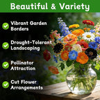 LUOJIBIE Wildflower Seeds Bulk, 10,000+ Flowers Seeds for Planting Outdoor, 16 Varieties Annual & Perennial Flowers Seeds Mix Color for Garden, 2 Oz Packet, Non-GMO, Attracts Pollinators, Easy to Grow