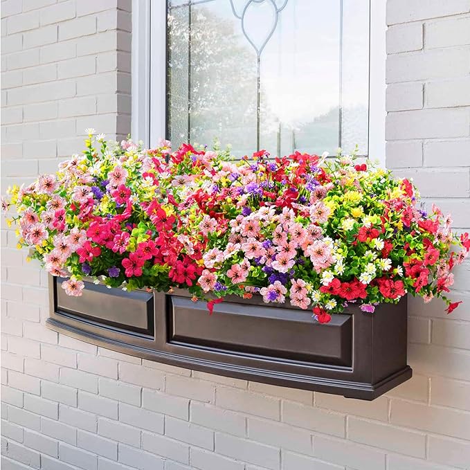 BLEUM CADE 22 Bundles Artificial Flowers for Outdoors, UV Resistant Fake Outdoor Flowers, Realistic Faux Outdoor Flowers for Decoration, Outside Fake Plants for Porch Garden Decor