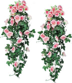 RECUTMS 4PCS Artificial Rose Hanging Flower 32 in Fake Garland for Home Room Garden Wedding Indoor Outdoor Decoration (Champagne)