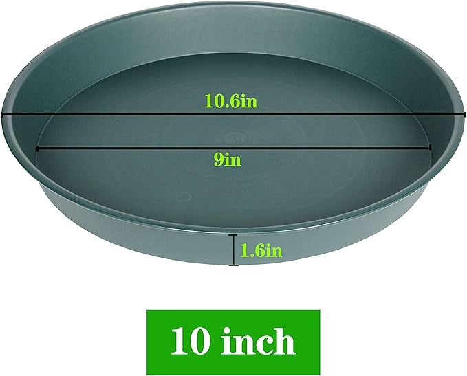 2 Pack of 10 inch Plant Saucer Gray, Heavy Duty Plastic Plant Saucer 10 inch Round, Durable Plant Tray for Pots, Plant Saucers for Indoors, Plant Trays for Planter 9"/10" (10", Green)