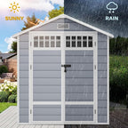DWVO 6x4.4 FT Outdoor Storage Shed with Fence-Style and Side Windows, Lockable Door, and Vents Resin Storage Shed for Garden Backyard Patio Lawn