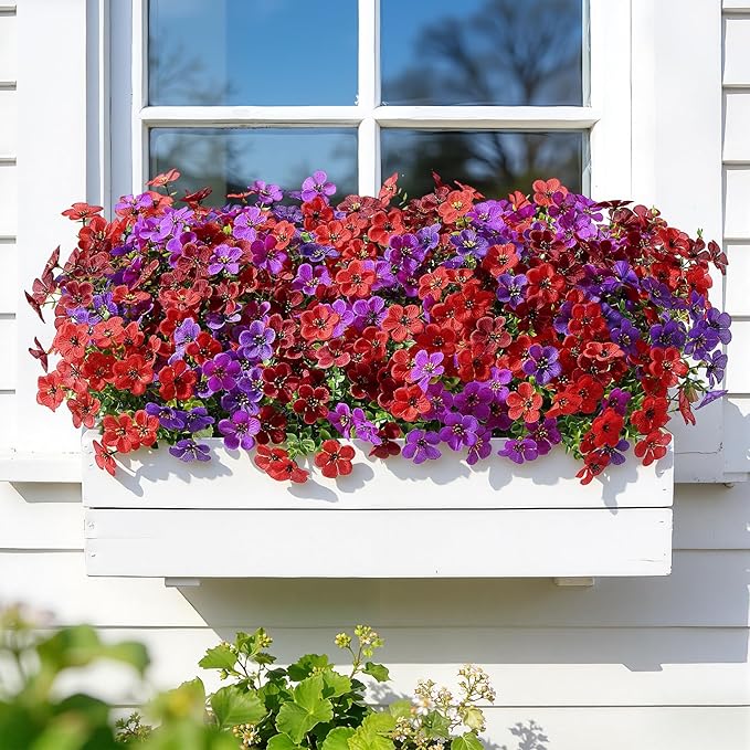 Alupssuc 20 Bundles Artificial Flowers for Outdoor Indoor Decoration, UV Resistant No Fade Fake Plants Eucalyptus, Colorful Faux Spring Flowers for Outside Yard Porch Patio Garden Home Window Box